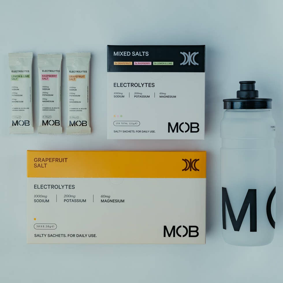 MOB Starter Pack: Grapefruit Salt 30 sachets, Mixed Salts 15 sachets, single sachets and a MOB bottle